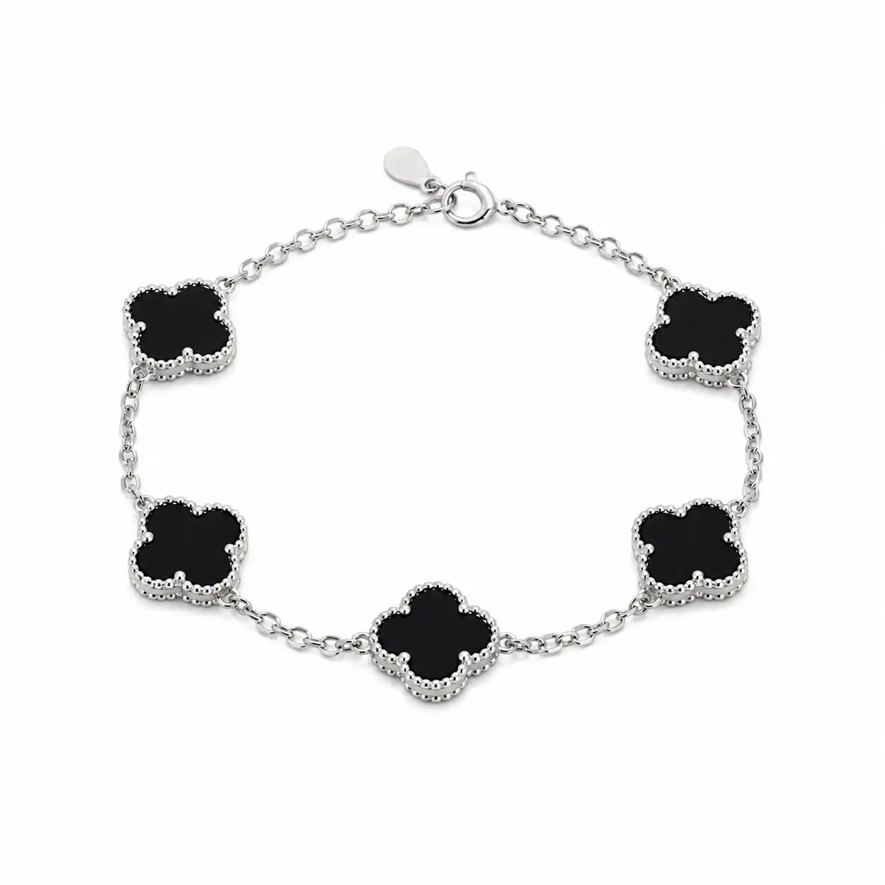 Noir Clover Studded Rhodium Bracelet for Women 3