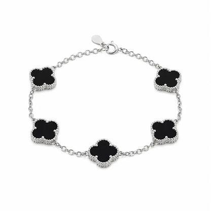 Noir Clover Studded Rhodium Bracelet for Women 3