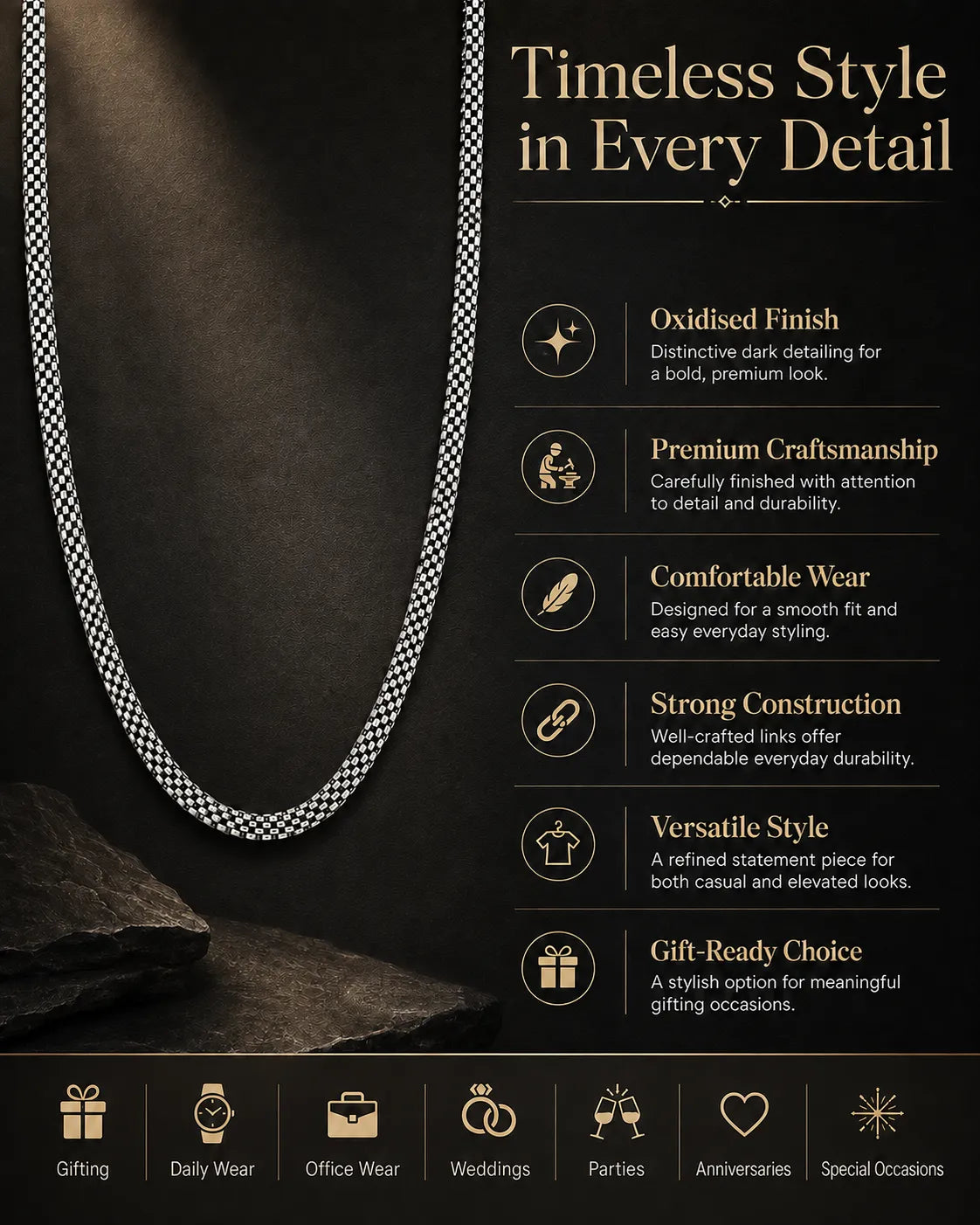 Obsidian Oval Oxidised Chain for Men 3