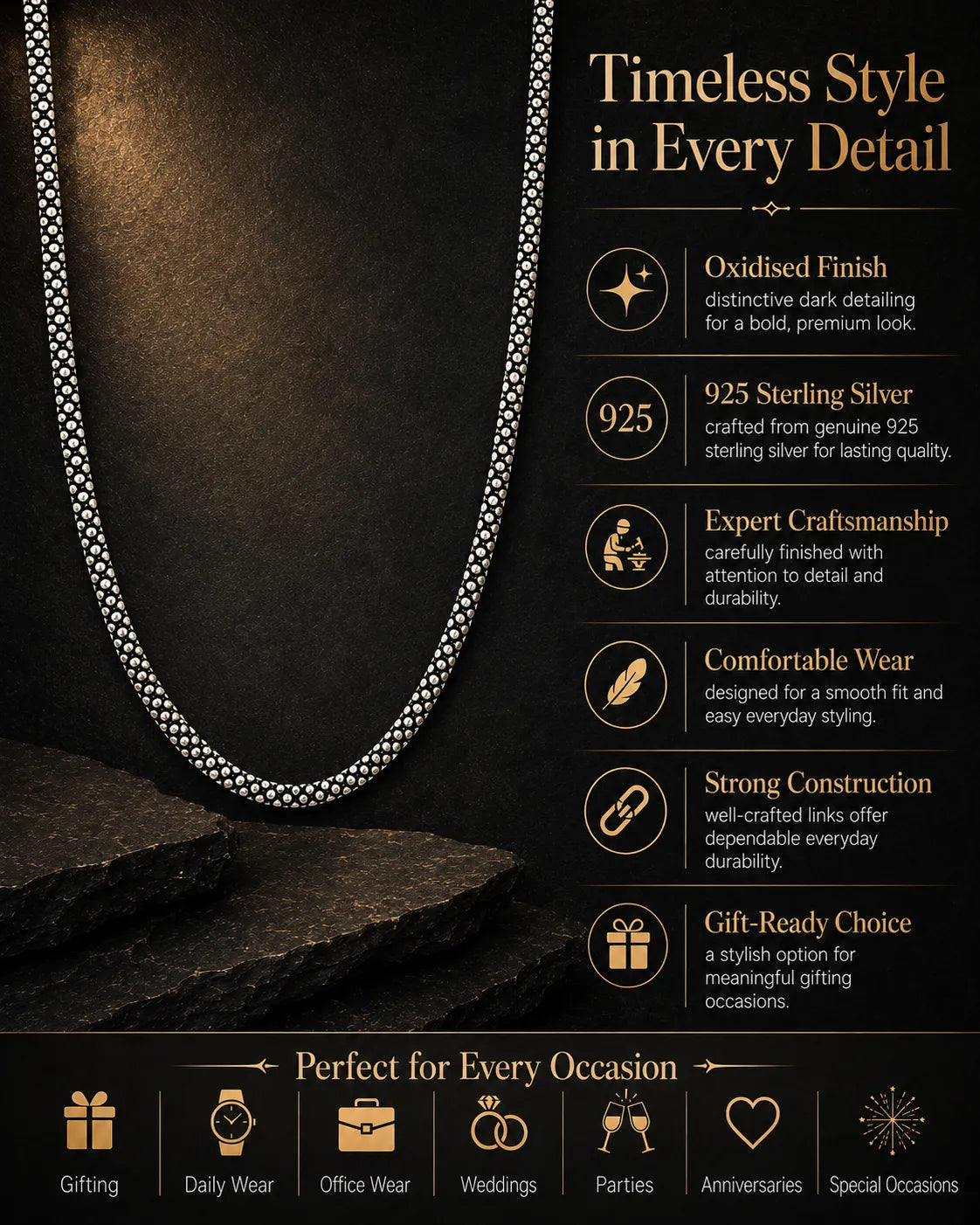 Obsidian Oxidised Chain for Men 3