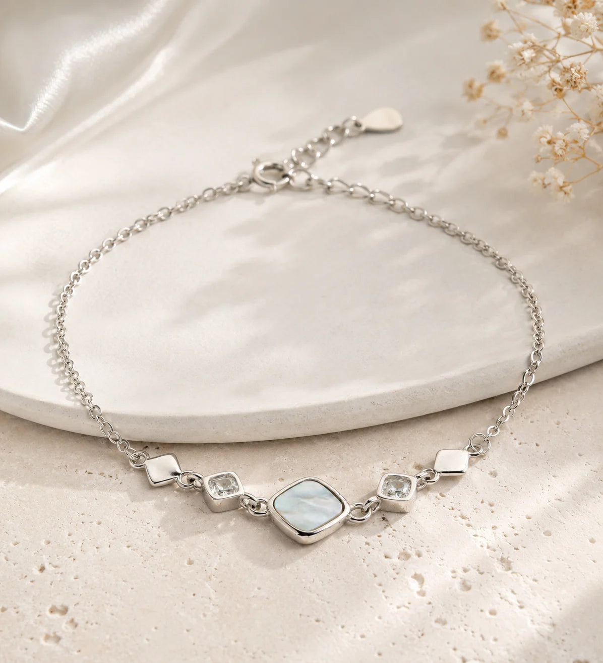 Ophelia MOP Studded Rhodium Bracelet 1