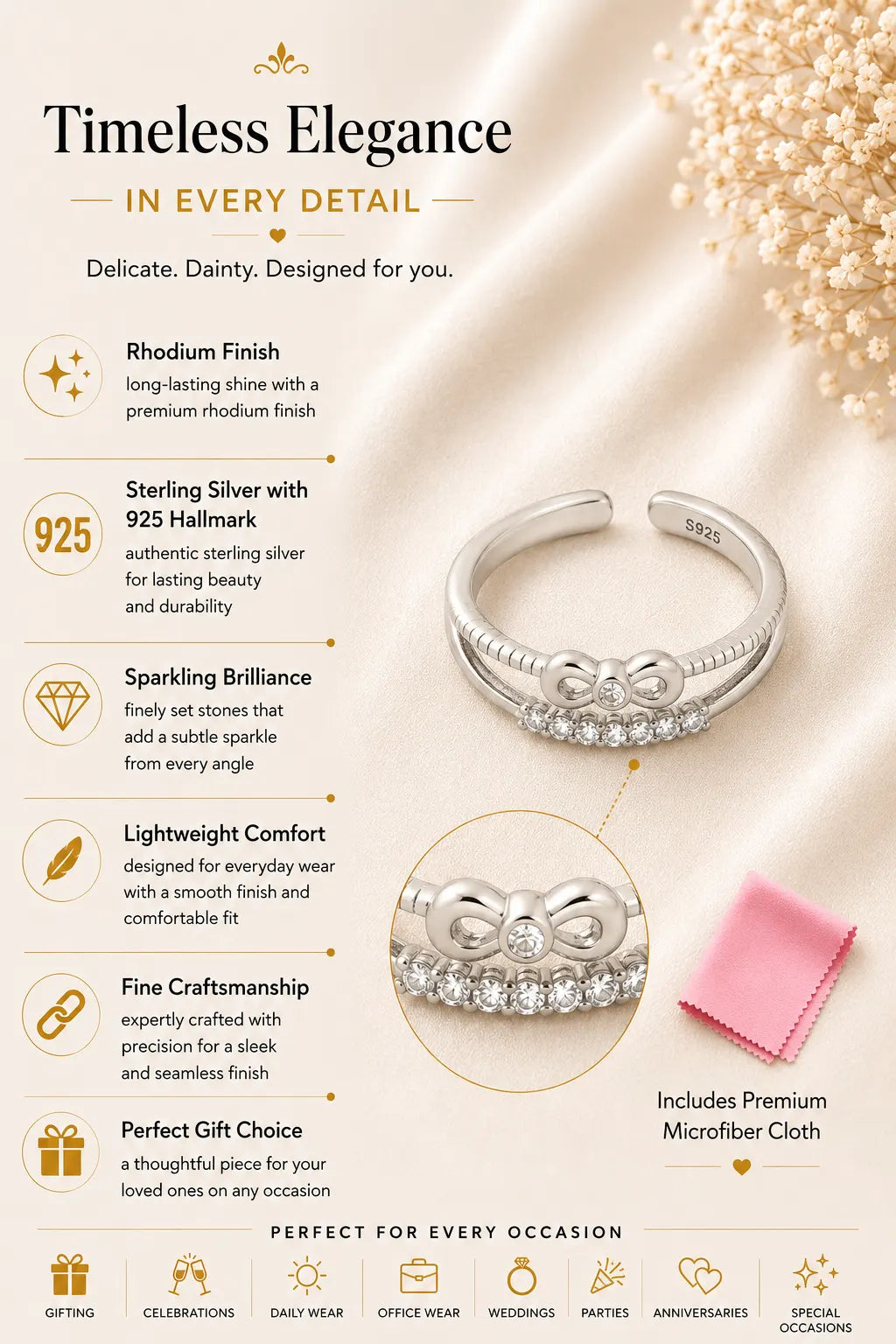 Orchid Studded Rhodium Toe Ring 3
