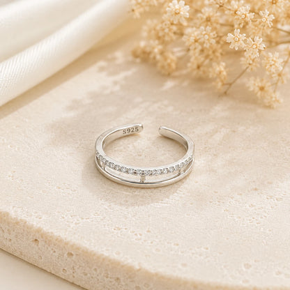 Parallels Studded Rhodium Toe Ring  1