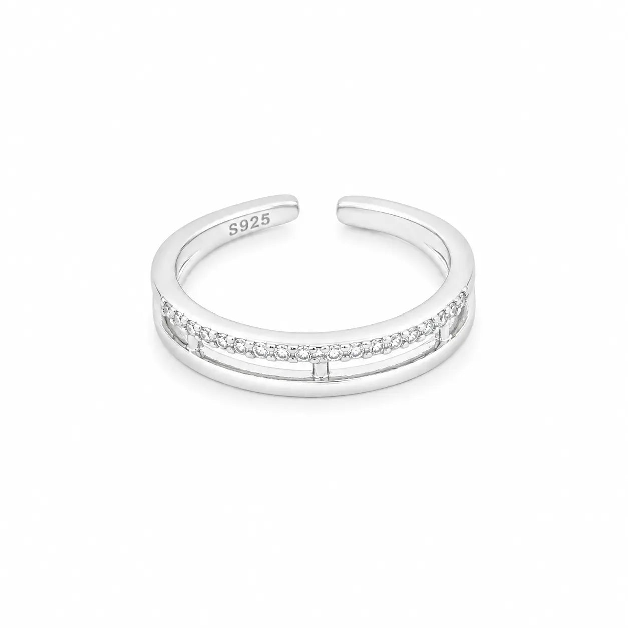 Parallels Studded Rhodium Toe Ring  4
