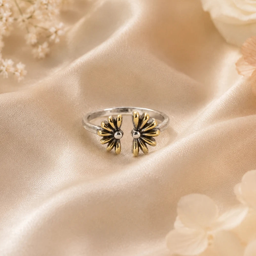 Petals Adjustable Oxidised & Gold Plated Ring for Women 1