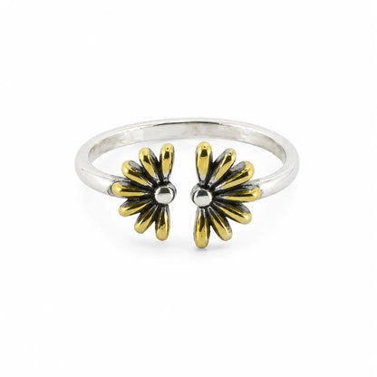 Petals Adjustable Oxidised & Gold Plated Ring for Women 3