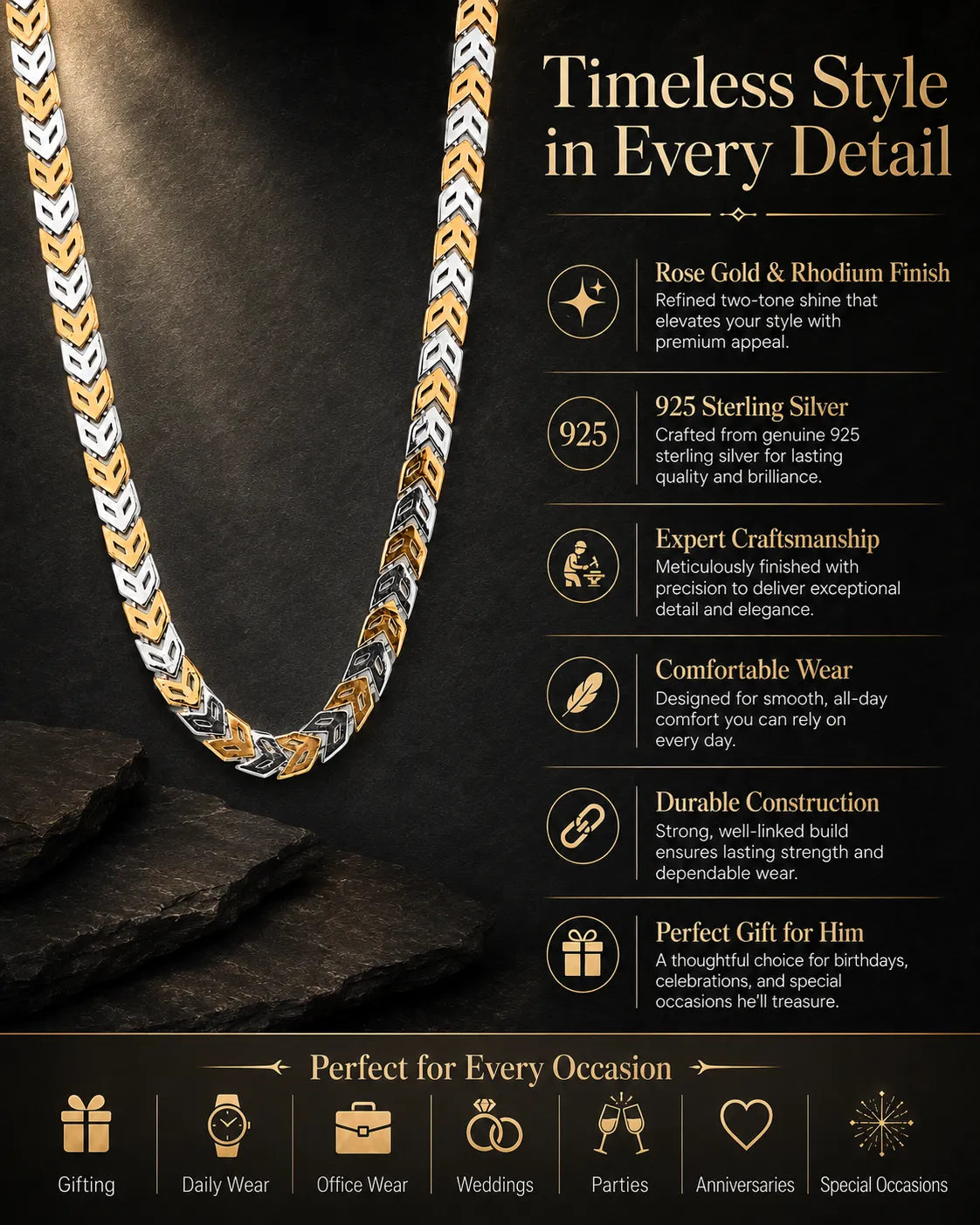 Pharoah Rose Gold & Rhodium Chain for Men 3