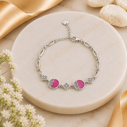 Pink Eye Candy Studded Rhodium Bracelet for Women 1