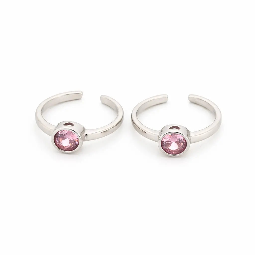 Pink Singularity Rhodium Toe Rings 10