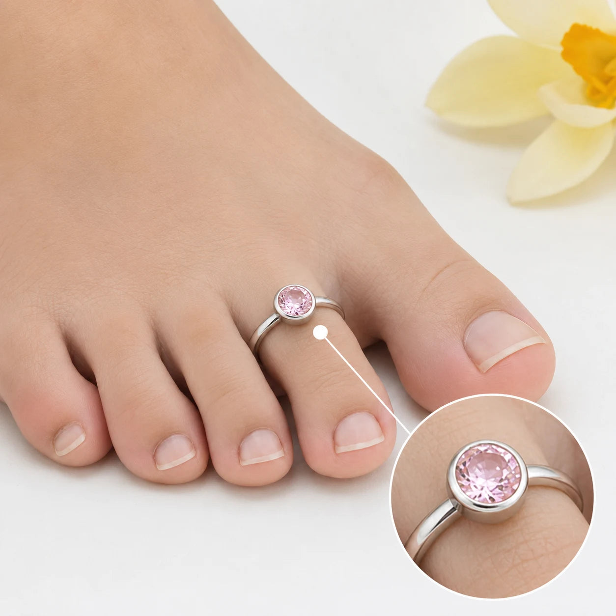 Pink Singularity Rhodium Toe Rings  2