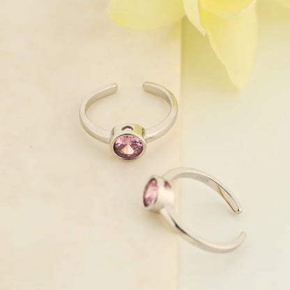 Pink Singularity Rhodium Toe Rings 8