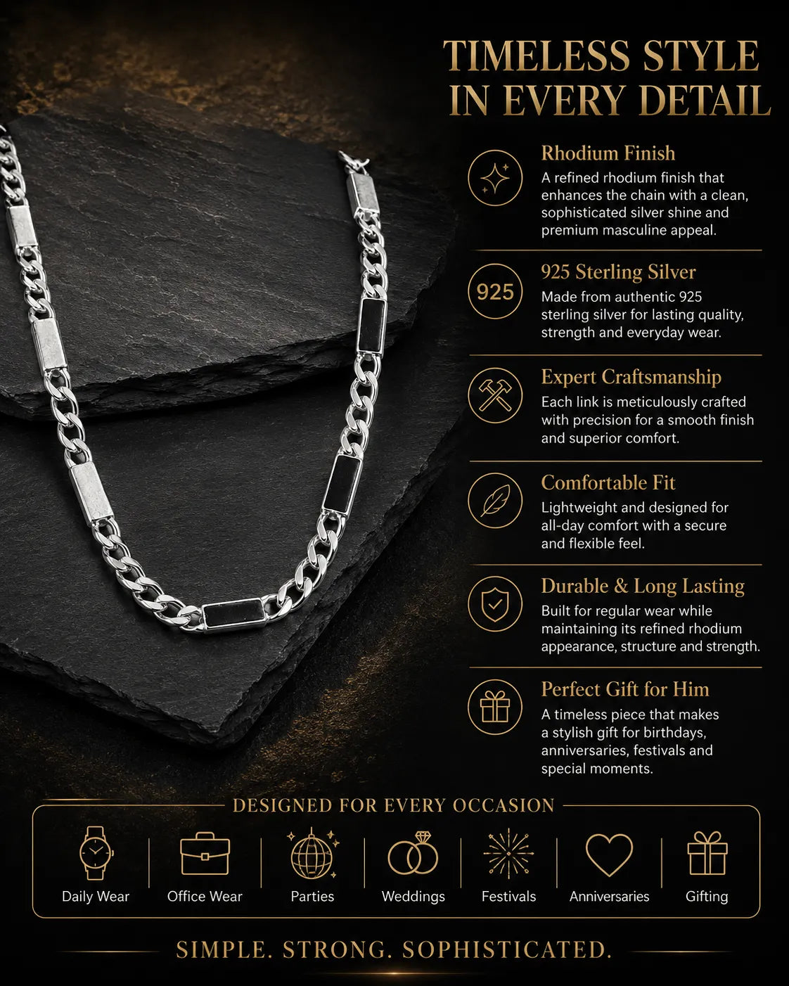 Platinum Sky Chunky Rhodium Plated Chain for Men 3
