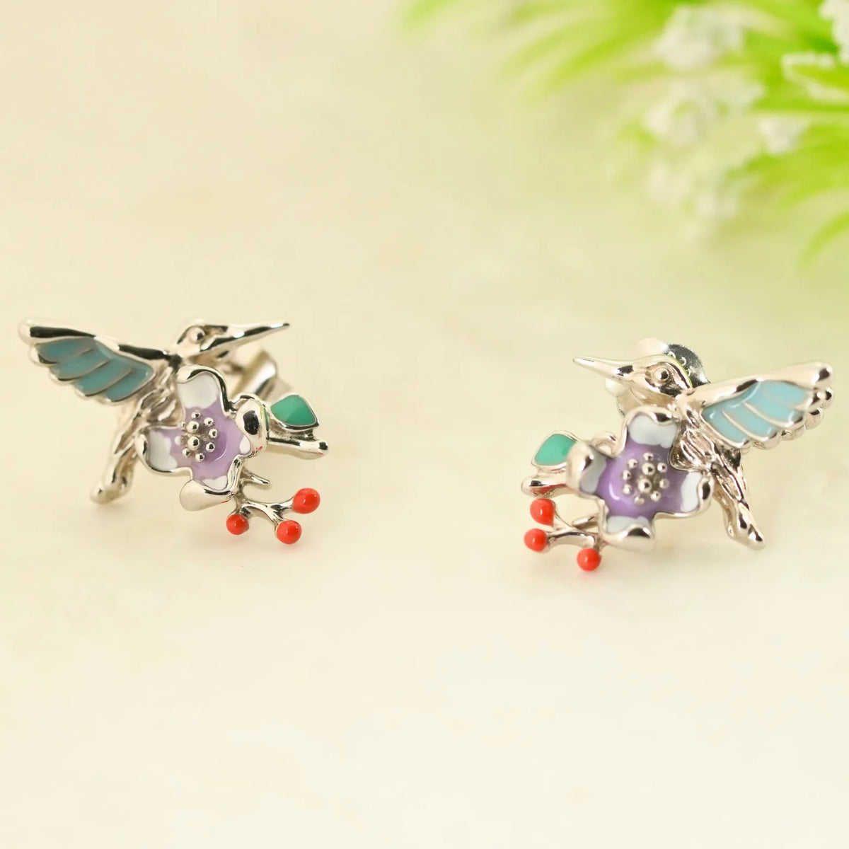Plume Enamel Rhodium Earrings 1
