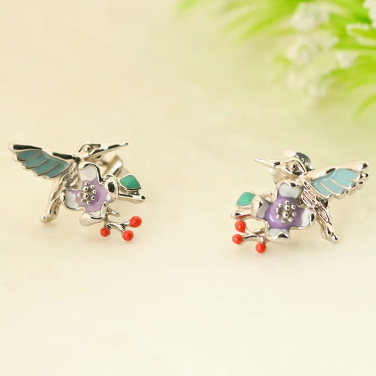 Plume Enamel Rhodium Earrings 1
