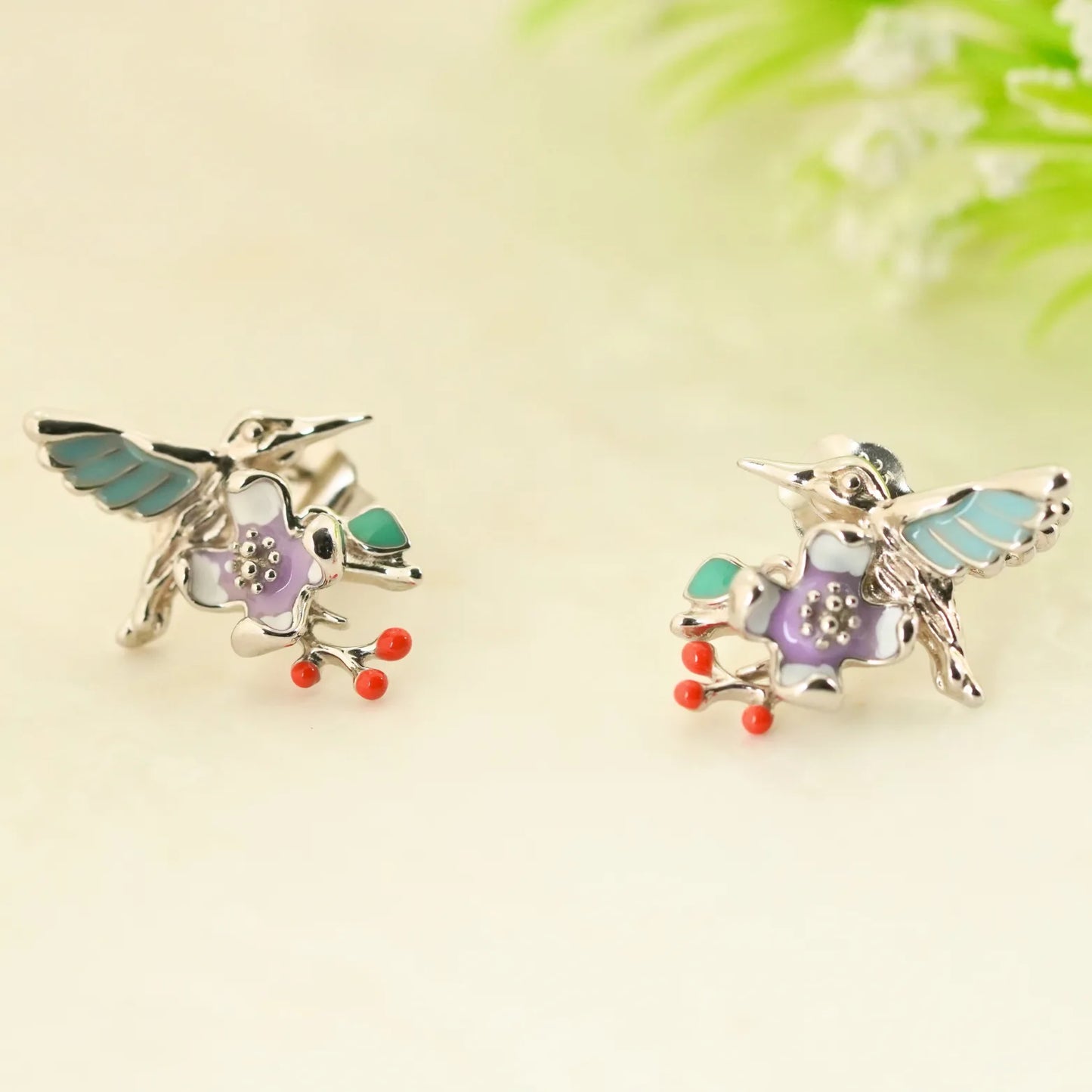 Plume Enamel Rhodium Earrings 11