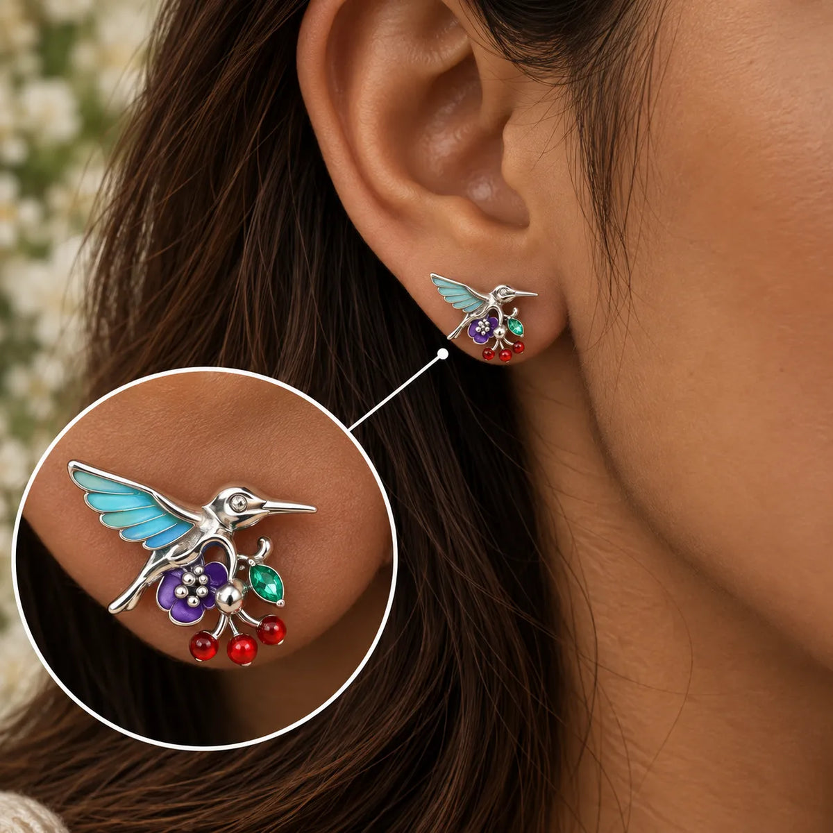 Plume Enamel Rhodium Earrings 2