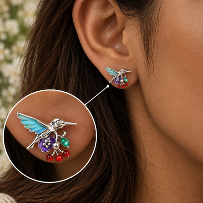 Plume Enamel Rhodium Earrings 2
