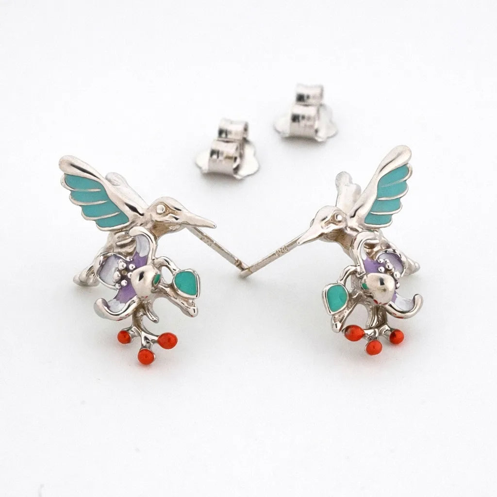 Plume Enamel Rhodium Earrings 4