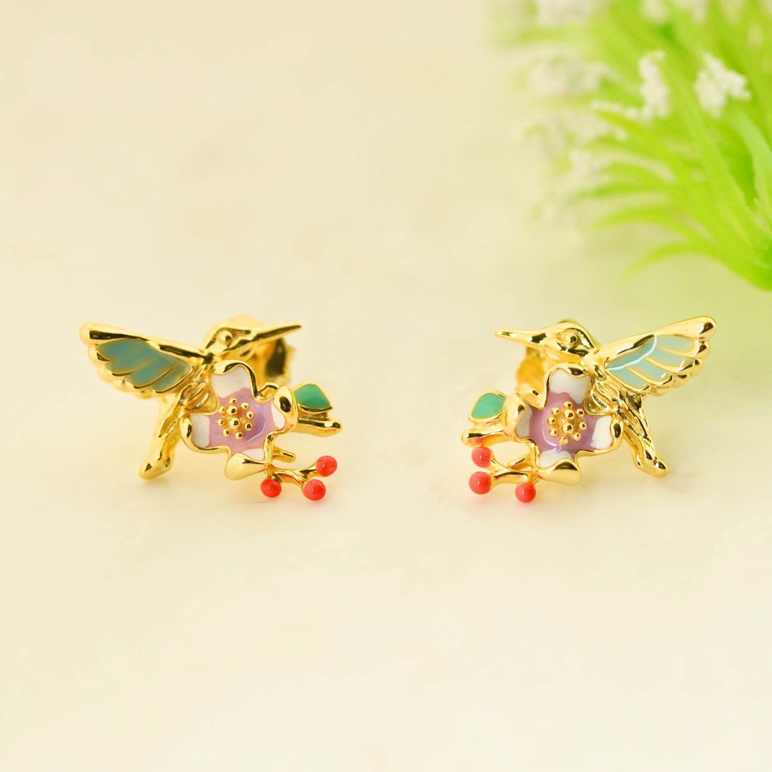 Plume Enamel Rhodium & Gold Earrings 1