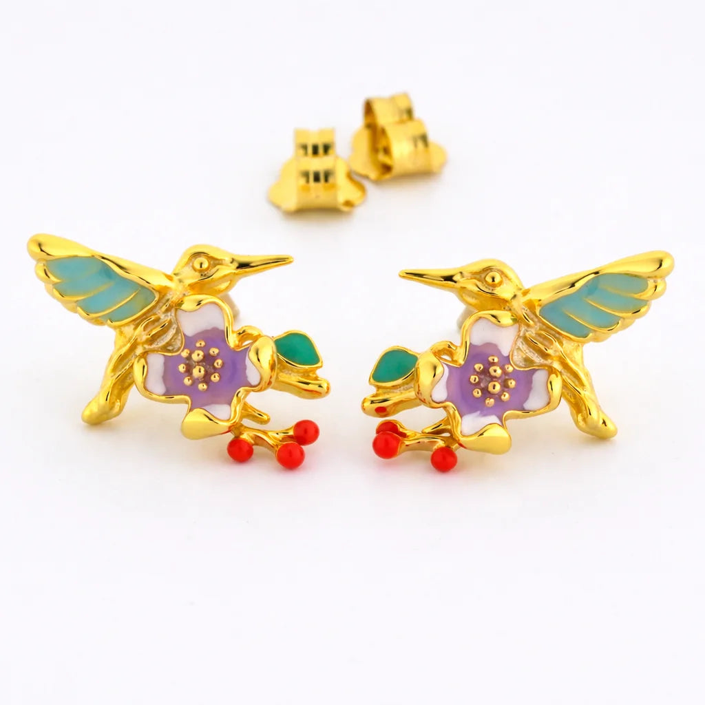 Plume Enamel Rhodium & Gold Earrings 10