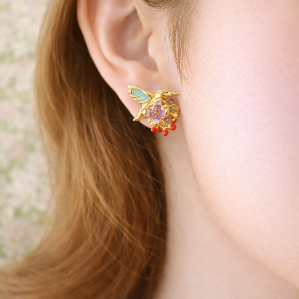 Plume Enamel Rhodium & Gold Earrings 2