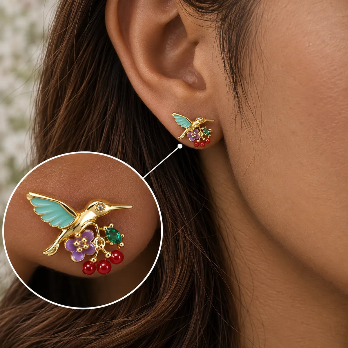 Plume Enamel Rhodium & Gold Earrings 2