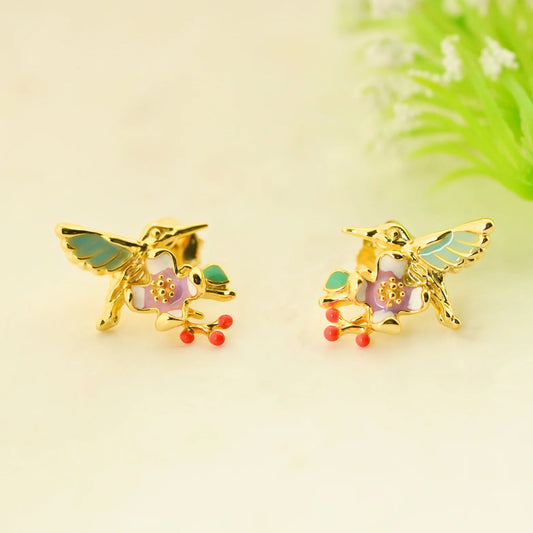 Plume Enamel Rhodium & Gold Earrings 8