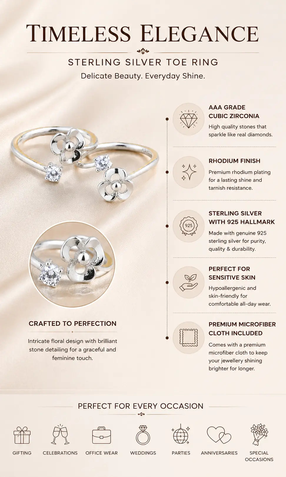Pollen Rhodium Toe Rings  3
