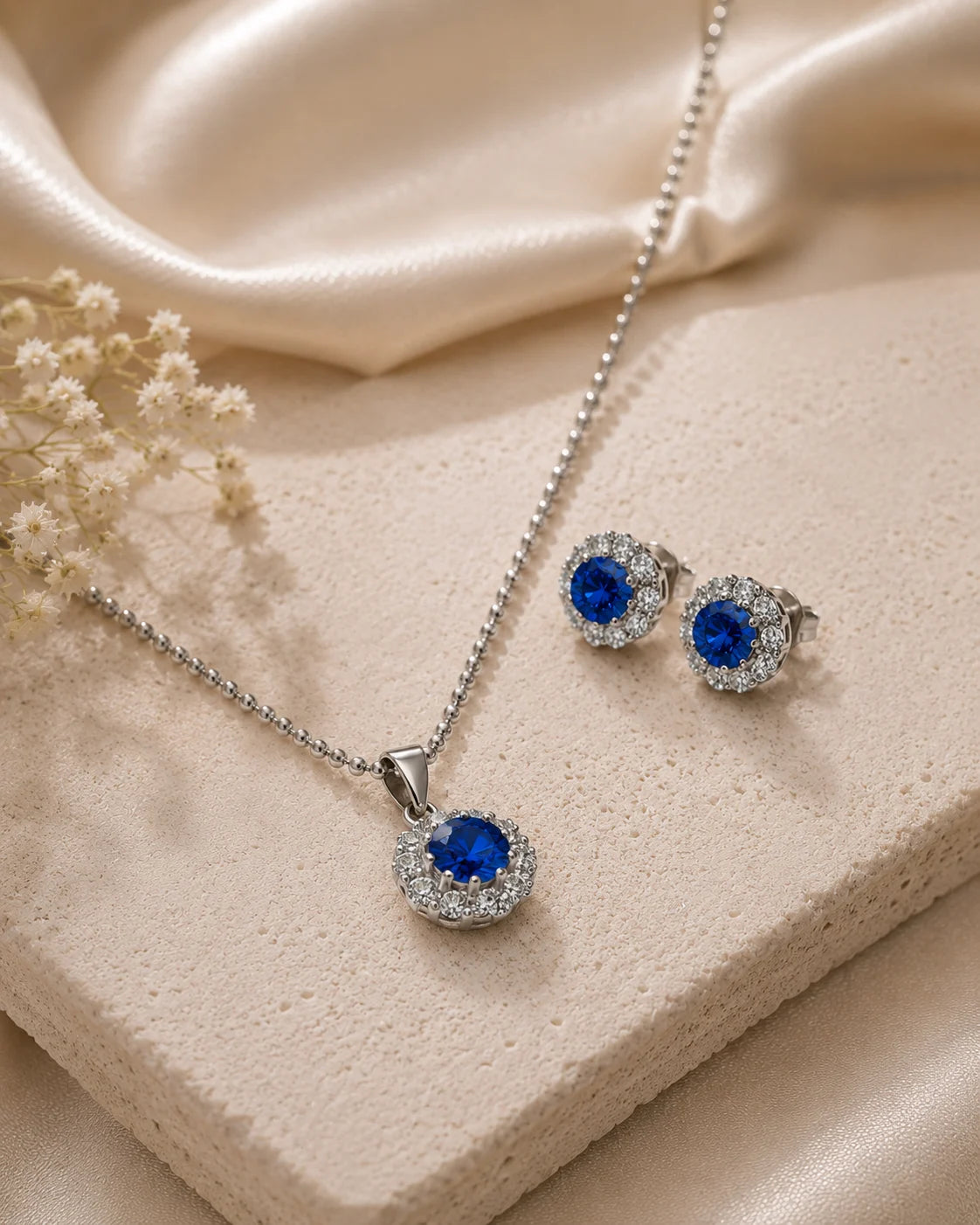 Quintessential Studded Rhodium Pendant Set 1