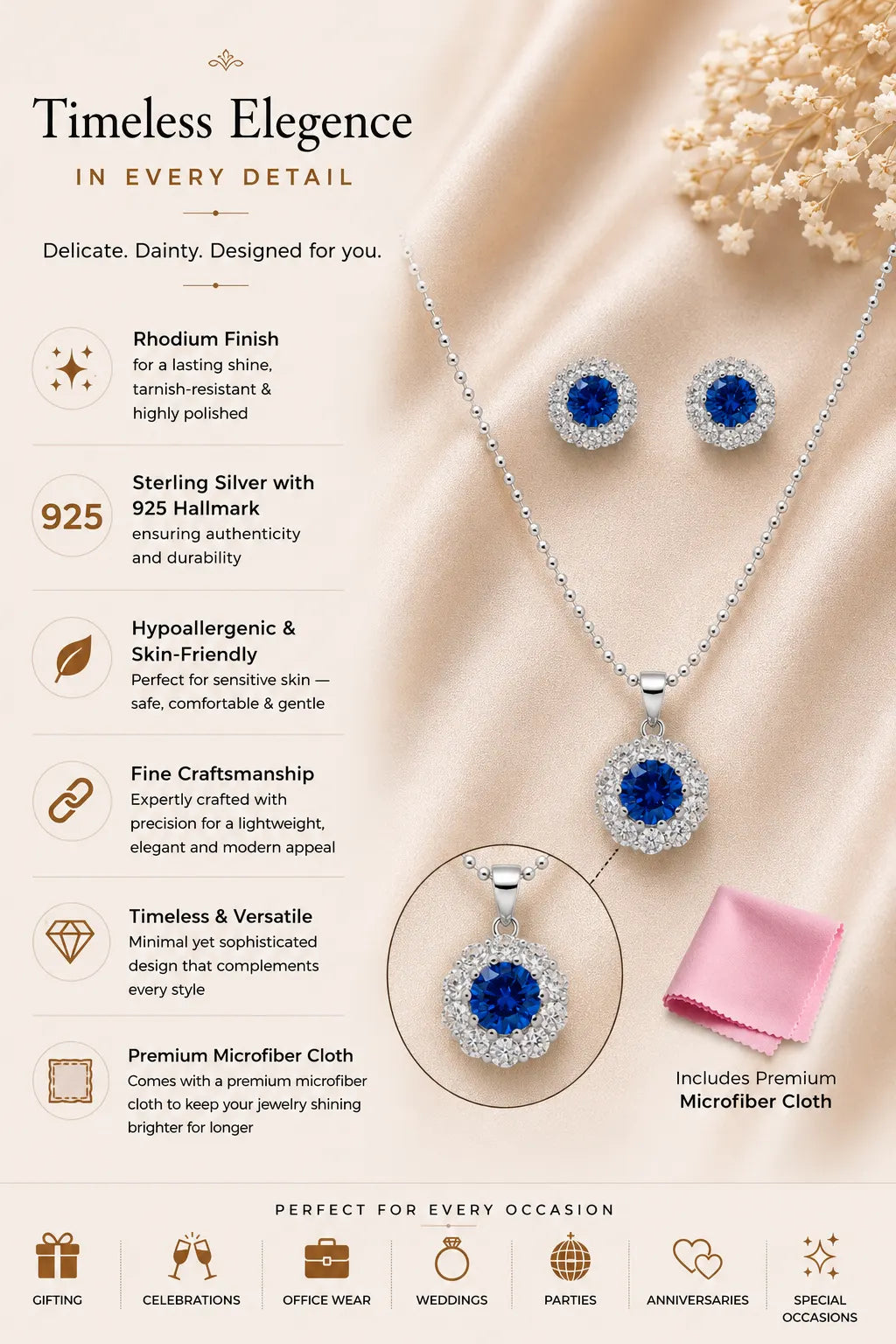 Quintessential Studded Rhodium Pendant Set 3