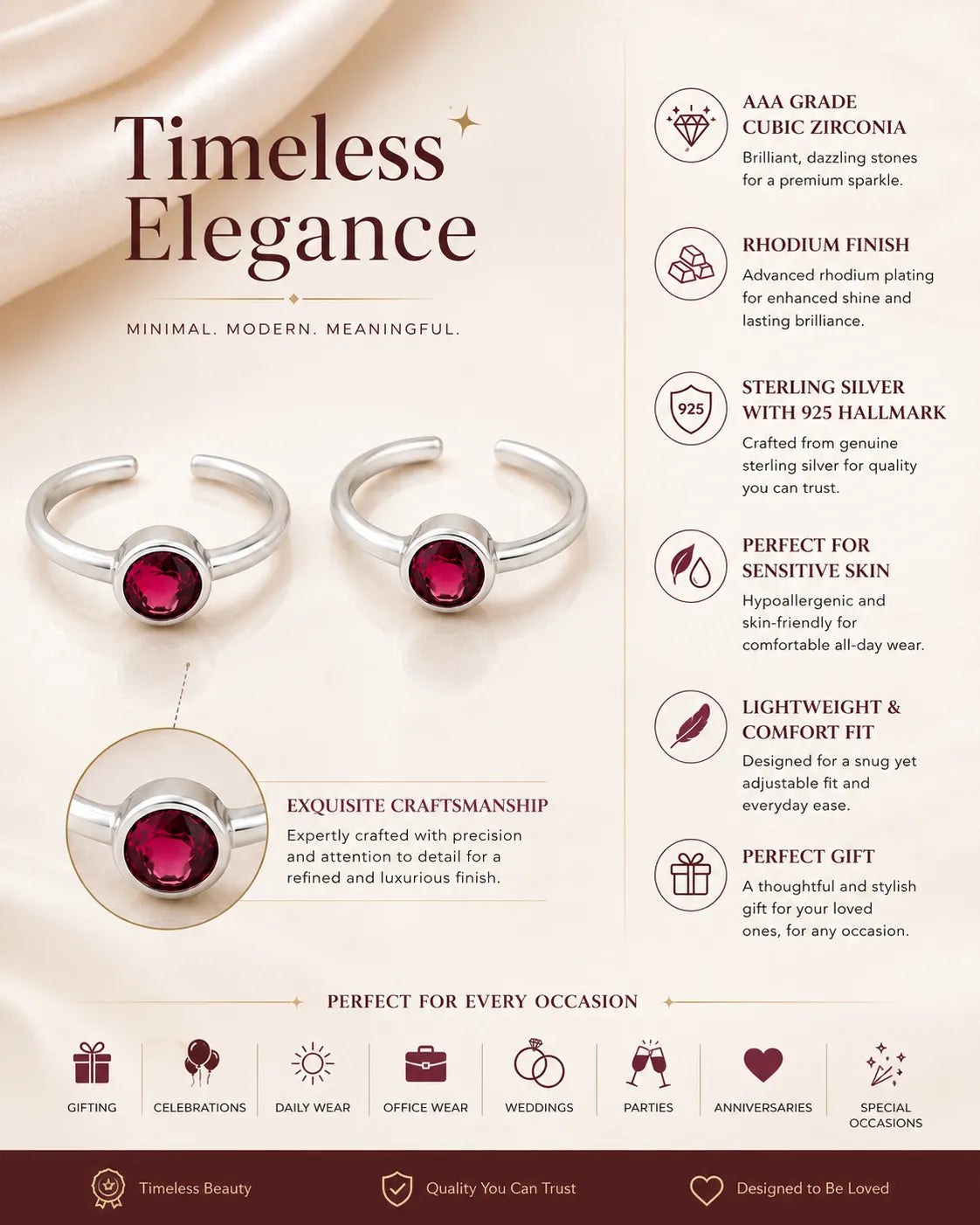 Red Singularity Rhodium Toe Rings 3