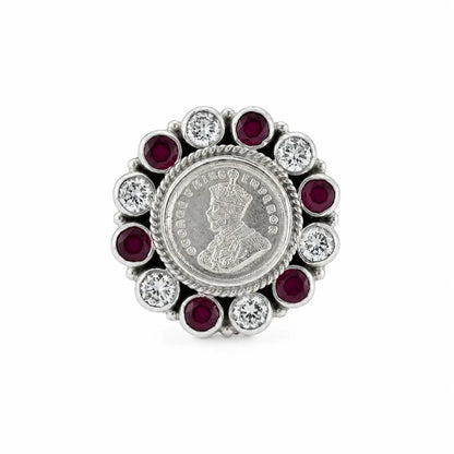 Red & White Oxidised Adjustable Ring for Women 3