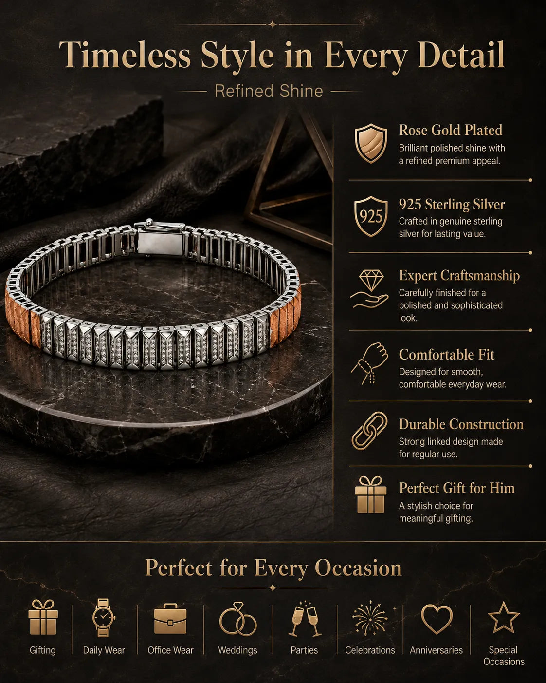 Revel Rose Gold Studded Bracelet for Men 3