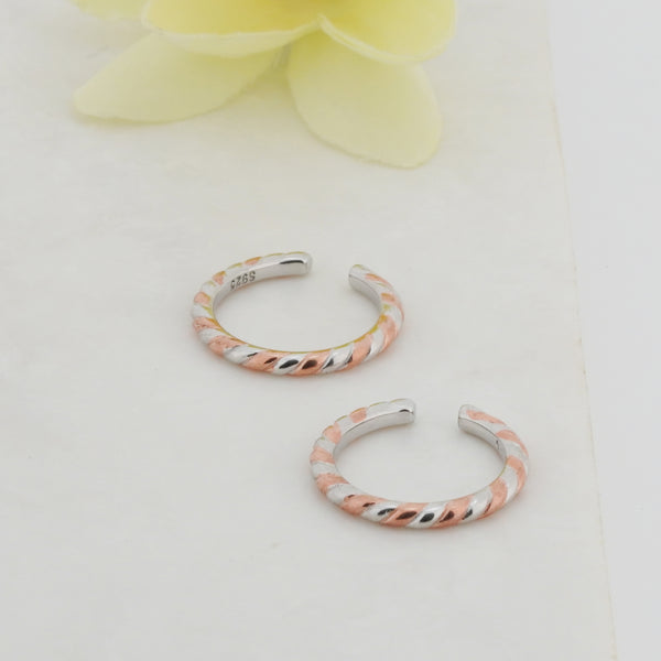 Rose Gold Braids Rhodium Toe Rings 1 