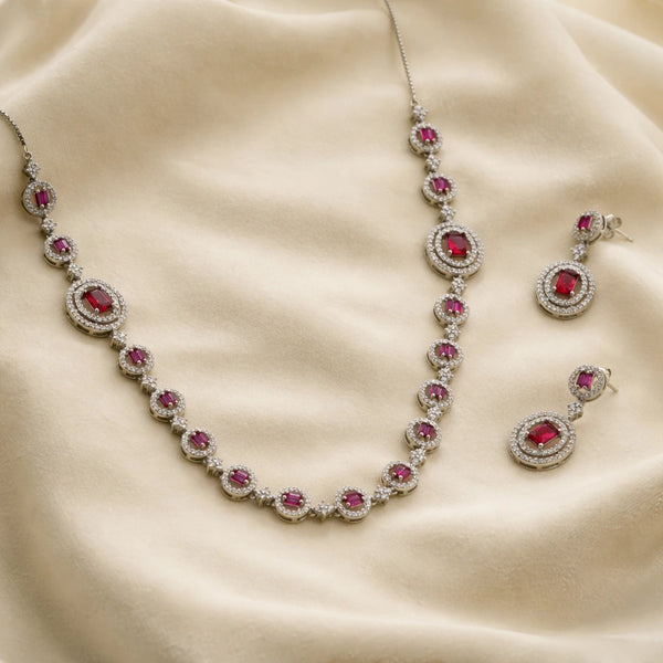 Scarlet Drops Rhodium Necklace Set  1