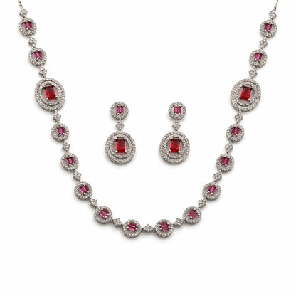 Scarlet Drops Rhodium Necklace Set 3