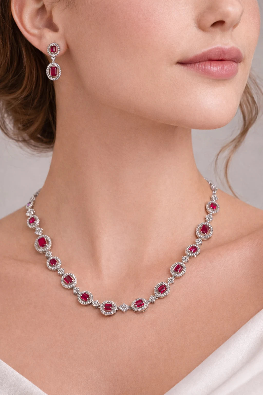 Scarlet Drops Rhodium Necklace Set 4