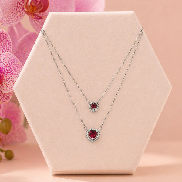 Scarlet Heart Layered Rhodium Necklace 1