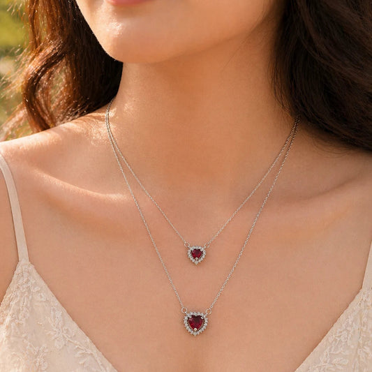 Scarlet Heart Layered Rhodium Necklace 2
