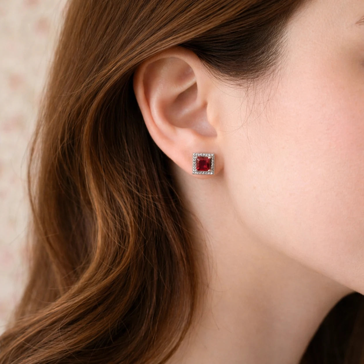 Scarlet Square Rhodium Earrings 2