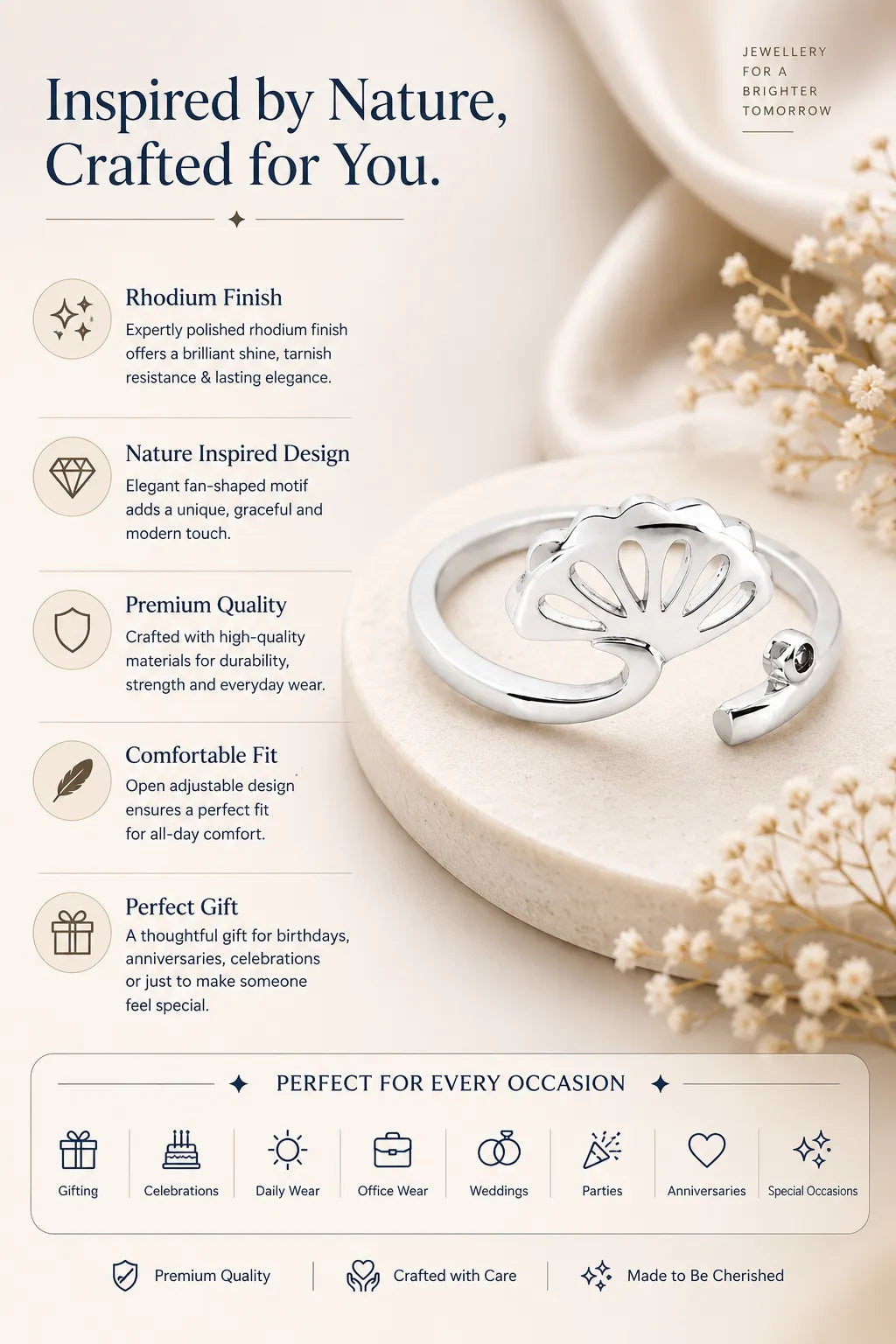 Seaborn Rhodium Adjustable Ring for Women 3