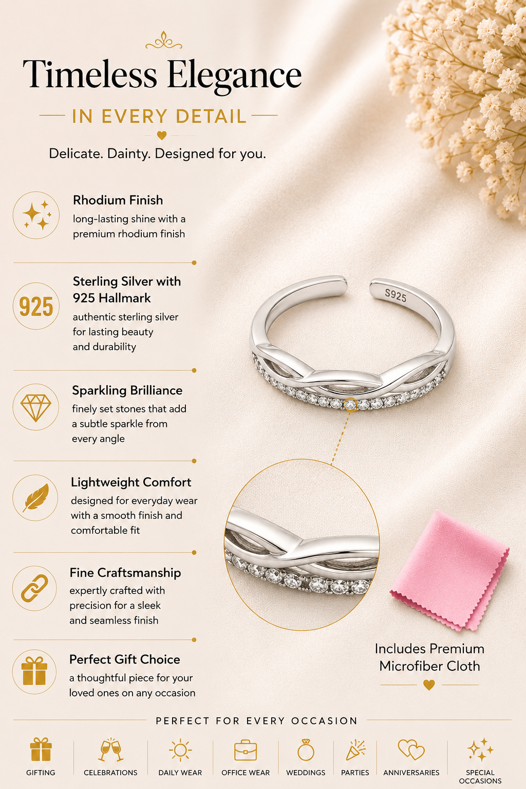 Seabreeze Studded Rhodium Toe Ring 3