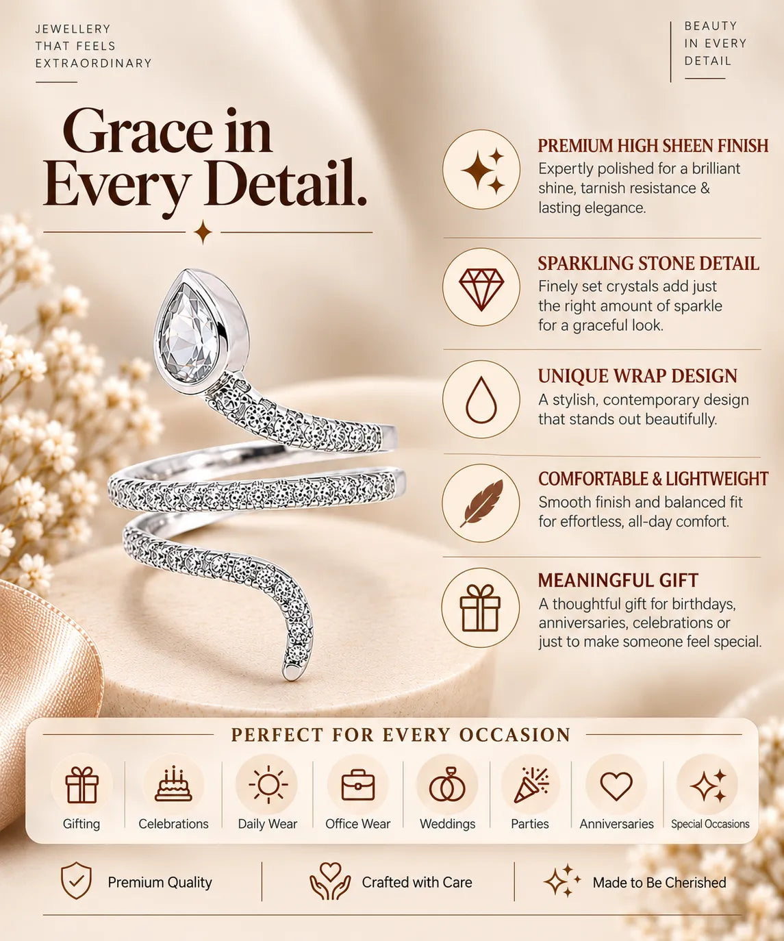 Serpent Studded Adjustable Ring for Women 3