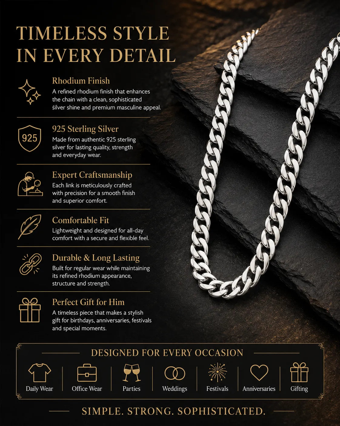 Sovereign Rhodium Plated Cuban Chain for Men 3