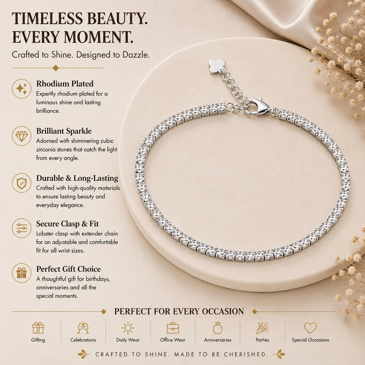 Sparkle Wrist Studded Rhodium Bracelet for Women 3