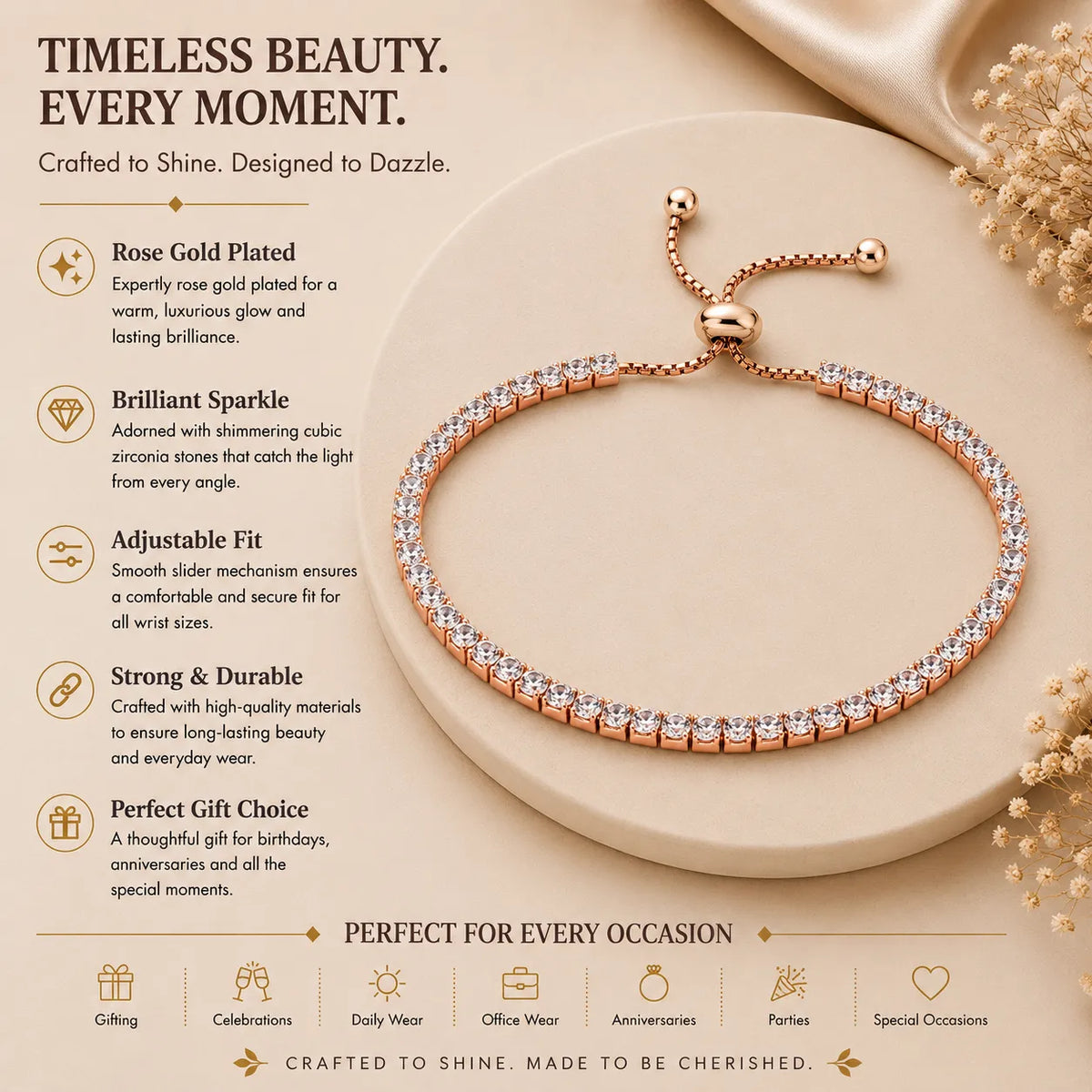 Sparkle Wrist Studded Rose Gold Bracelet for Women 3