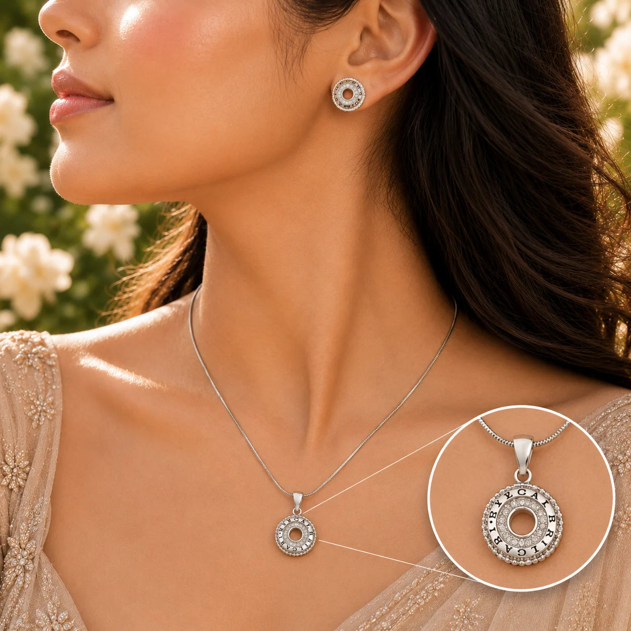 Spherism Studded Pendant Set with Removable Square Snake Chain 4