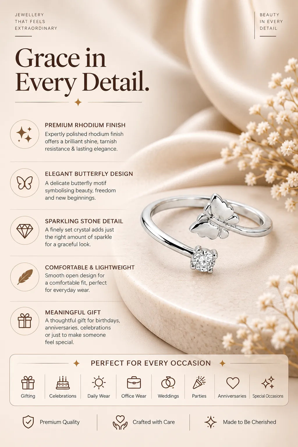 Springdaze Adjustable Rhodium Ring for Women 3