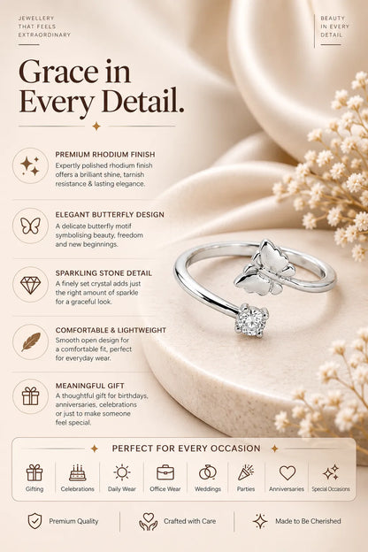 Springdaze Adjustable Rhodium Ring for Women 3