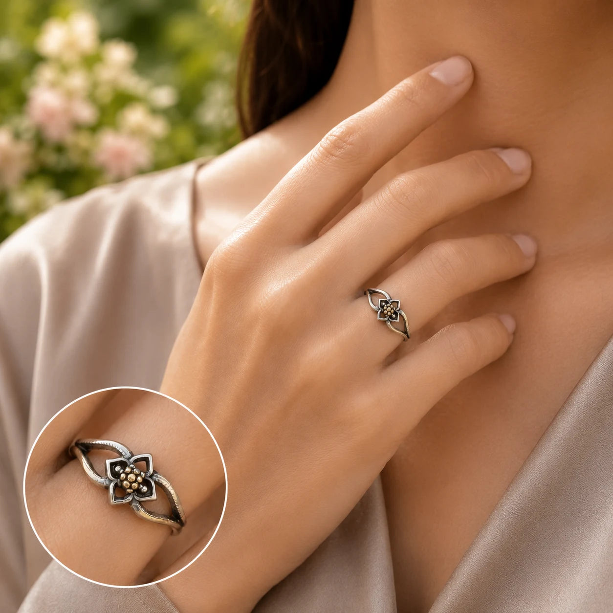 Stardust Gold & Oxidised Adjustable Ring for Women 4
